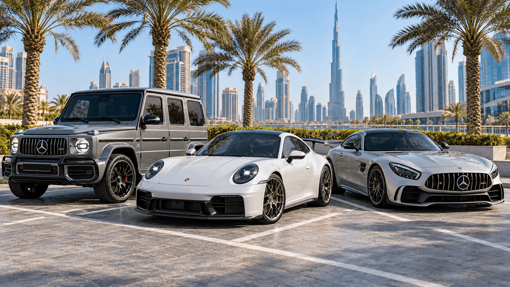 Premium rental cars parked in Dubai