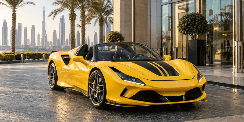 Rental car parked in Dubai with insurance documents on the dashboard