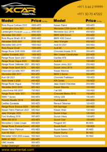 X Car Rental Dubai Price List