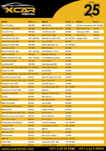 Rent a Car Dubai Price List
